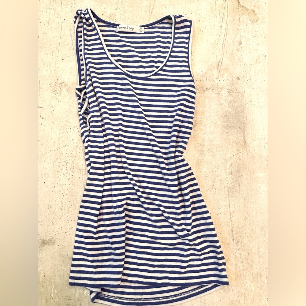 Blue and white stripped tank top in small